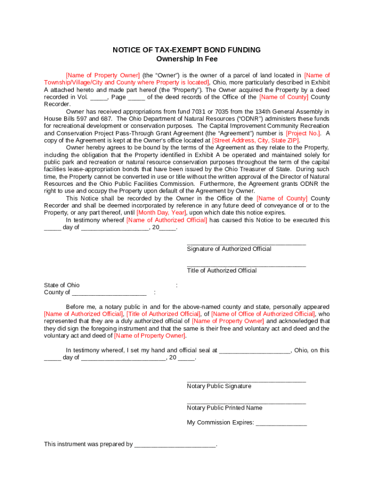 Notice of Tax Exempt Bond Funding Doc Template pdfFiller