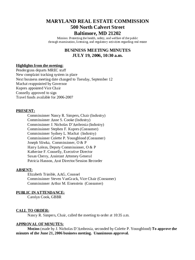 Maryland Real Estate Commission Department of Real Estate Doc