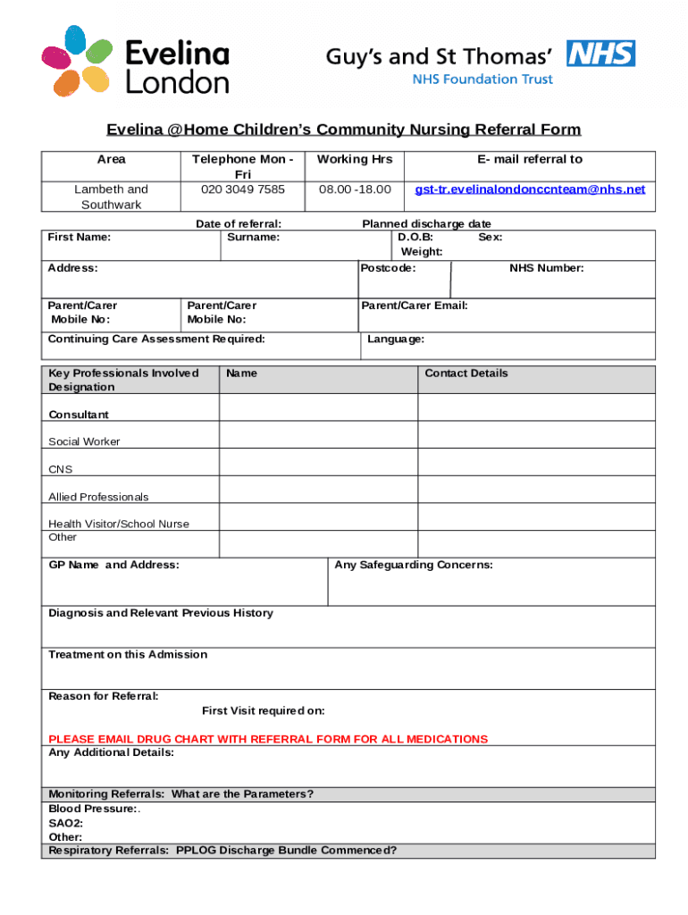 Children's community nursing team referral Doc Template pdfFiller