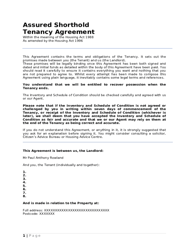 Assured shorthold tenancy definition Doc Template pdfFiller