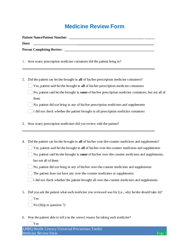Medicine Review Doc Template pdfFiller