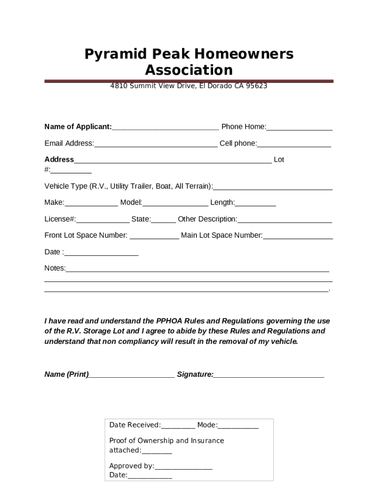 Pyramid Peak Homeowners Association Doc Template pdfFiller