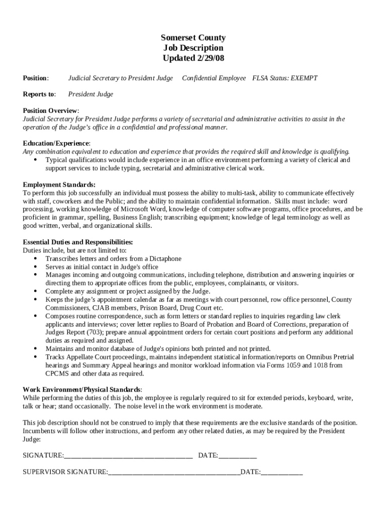 JOB OPENING Somerset County Clerk of Courts Doc Template pdfFiller
