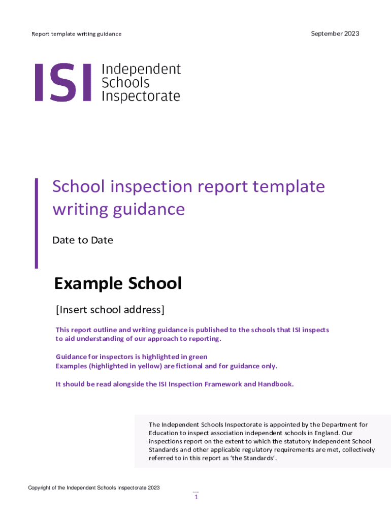 Fillable Online School inspection report template writing guidance Fax