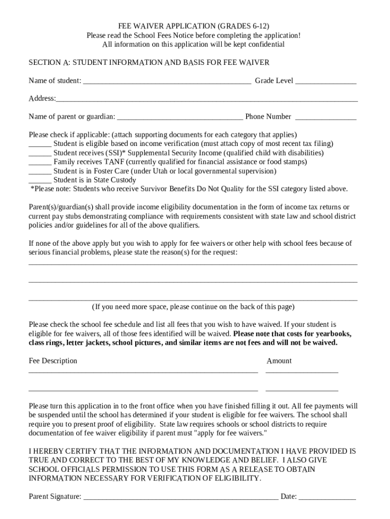 School Fees Waiver Application Doc Template pdfFiller