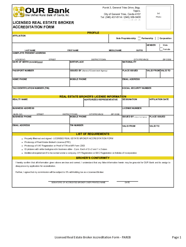 Fillable Online Licensed Real Estate Broker Accreditation Form PAREB