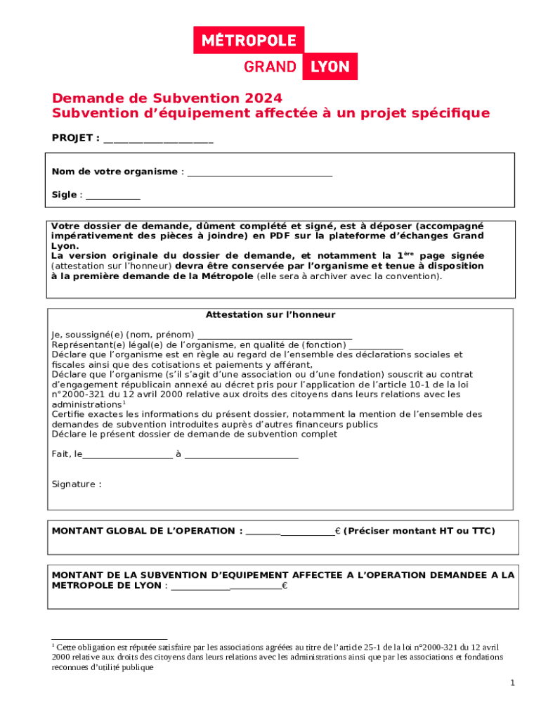 Demande de Subvention 2024 Doc Template pdfFiller