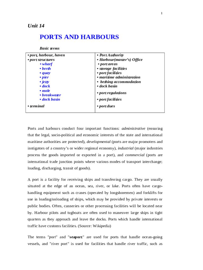 Difference between Harbour, Port, Terminal, Berth, Quay, Doc