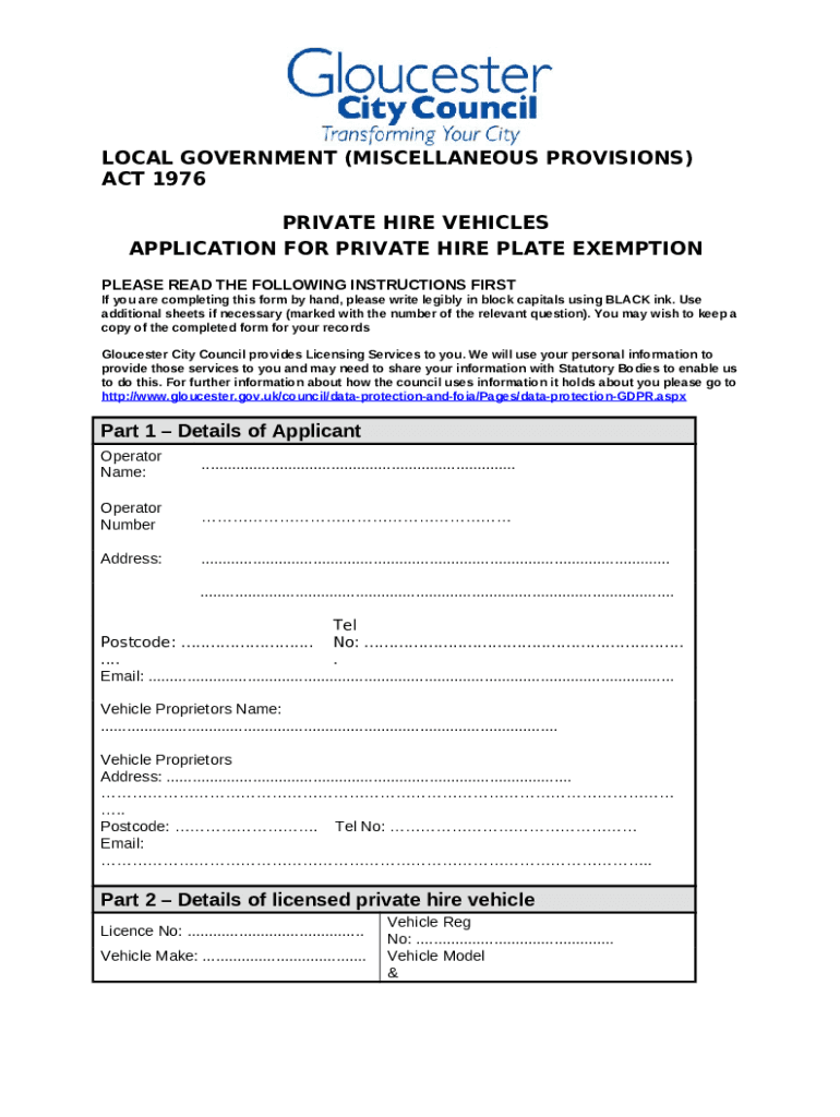 Private hire vehicle licence plate exemptions policy and Doc