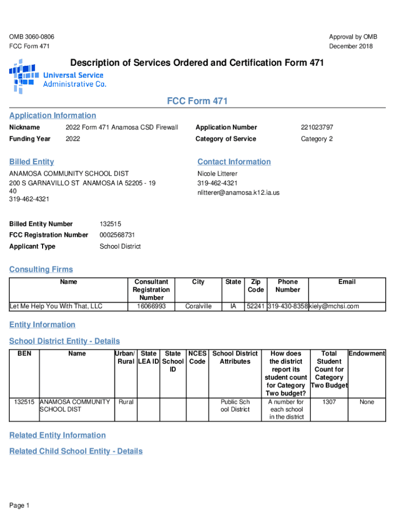 Fillable Online 2022 Form 471 Anamosa CSD Firewall Fax Email Print