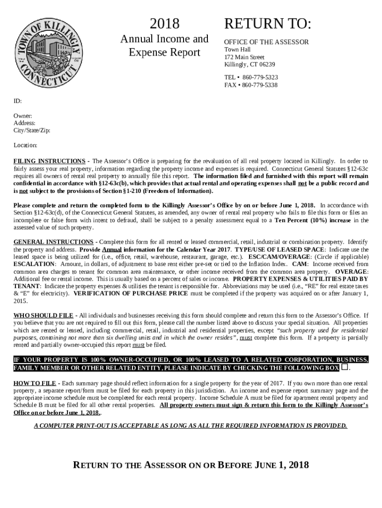 Annual and Expense Report Town of Killingly CT Doc Template