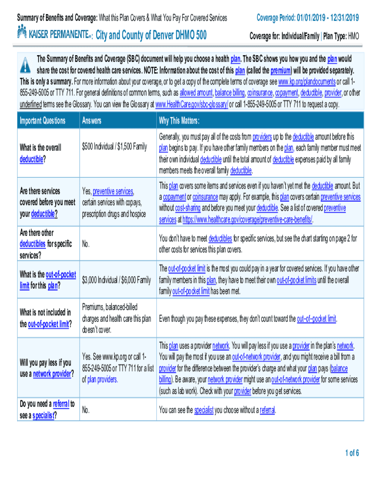 Fillable Online Summary of Benefits and Coverage Kaiser Permanente