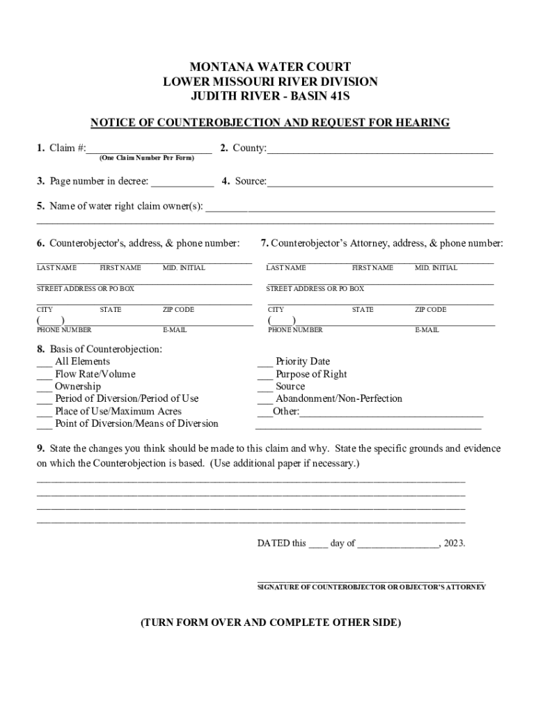 Fillable Online dnrc mt 41SCounterObjectionForm.pdf Fax Email Print pdfFiller