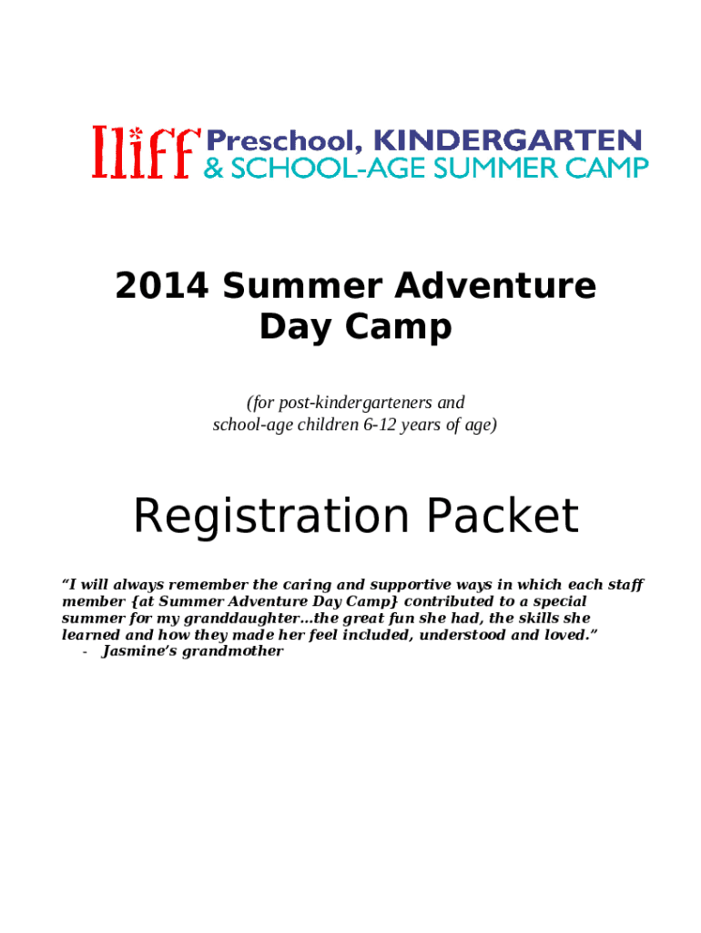 Summer Adventure Day Camp (post Kg12) Iliff Preschool Doc Template