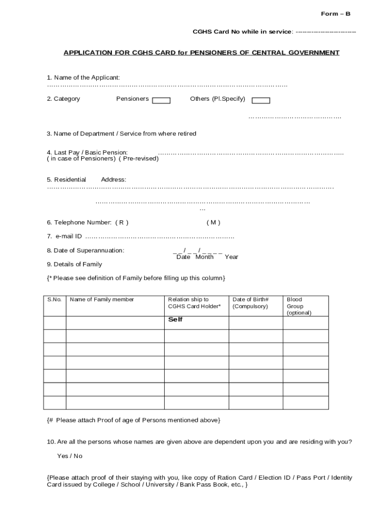 Application for CGHS card Doc Template pdfFiller