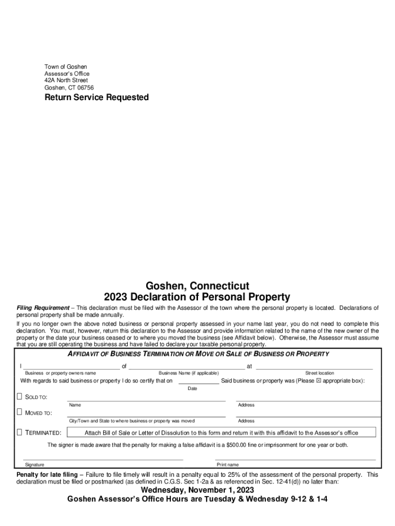 Fillable Online Personal PropertyGoshen CT Fax Email Print pdfFiller