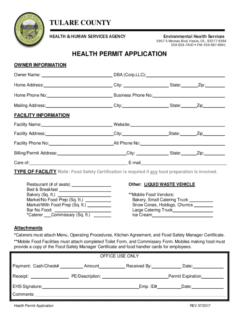 Fillable Online TULARE COUNTY DEPARTMENT OF PUBLIC HEALTH Fax Email