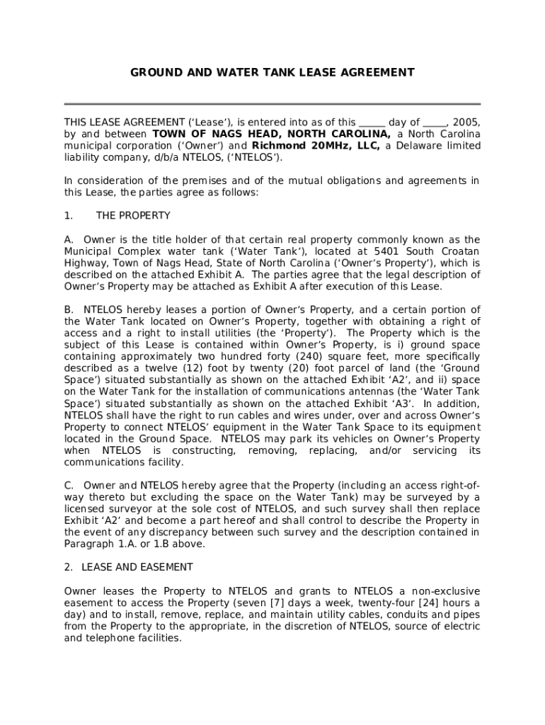 ground and water tank lease agreement Nags Head Doc Template pdfFiller
