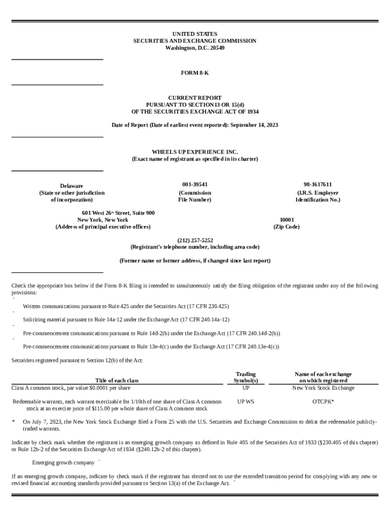 WHEELS UP EXPERIENCE INC Doc Template pdfFiller