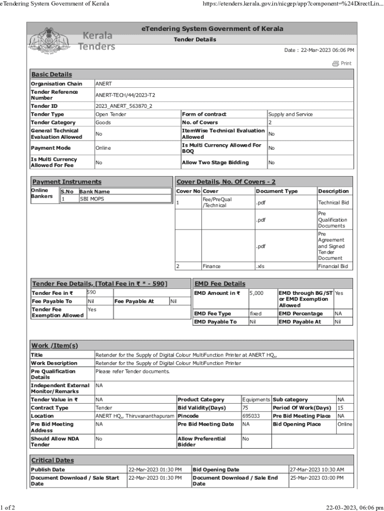 Fillable Online Tenders by Location eTendering System Government of
