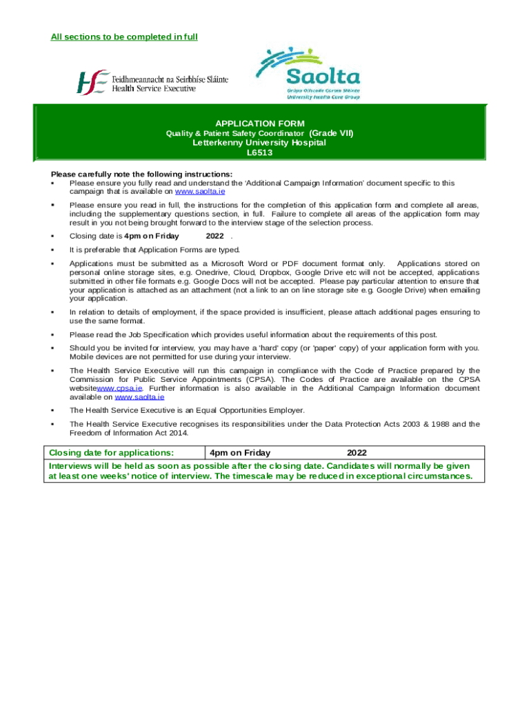 Quality & Patient Safety Coordinator(Grade VII) Doc Template pdfFiller