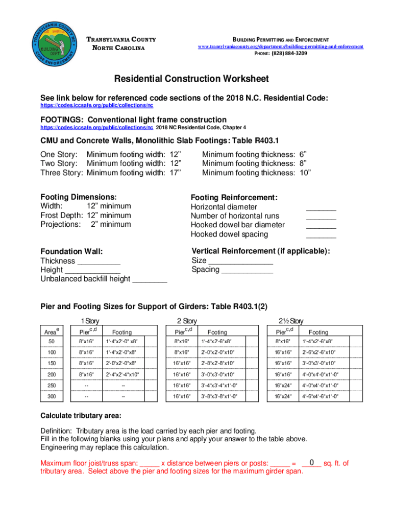 Fillable Online Residential Construction Worksheet Fax Email Print