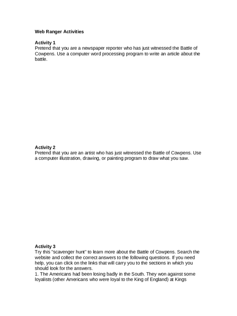 Cowpens Battle Facts and Summary Doc Template pdfFiller