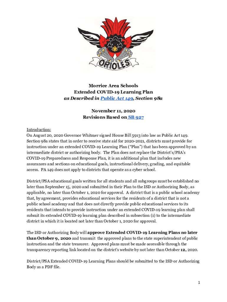 Fillable Online Morrice Area Schools Extended COVID19 Learning Plan