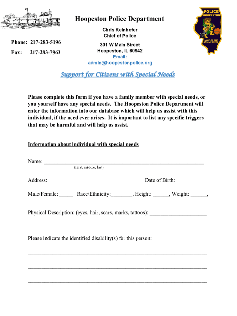 Fillable Online Hoopeston Police Department Jail Roster, Arrests Fax