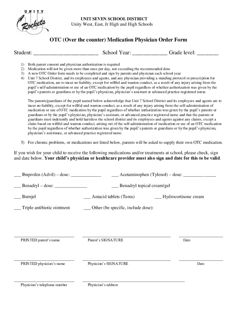 Fillable Online OTC (Over the counter) Medication Physician Order Form