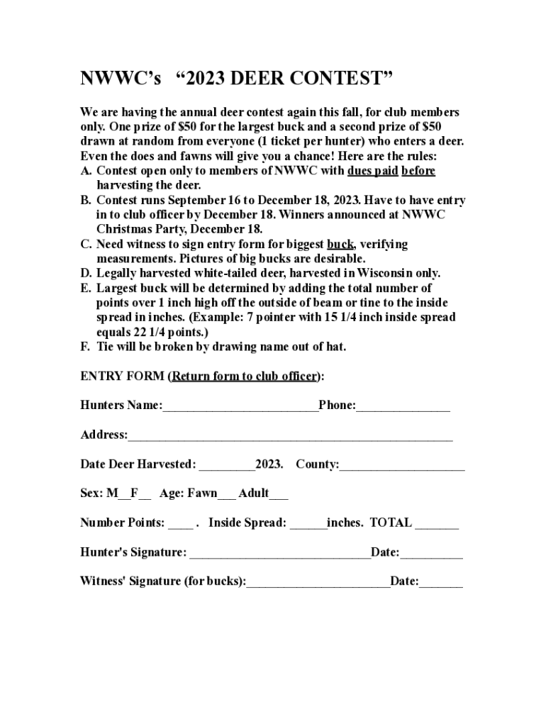 Fillable Online 2023 buck contest form Fax Email Print pdfFiller