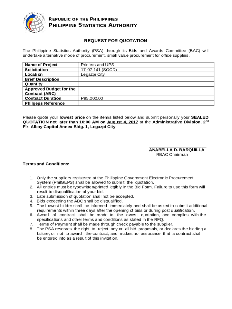 request for quotation procurement of office supplies Doc Template pdfFiller