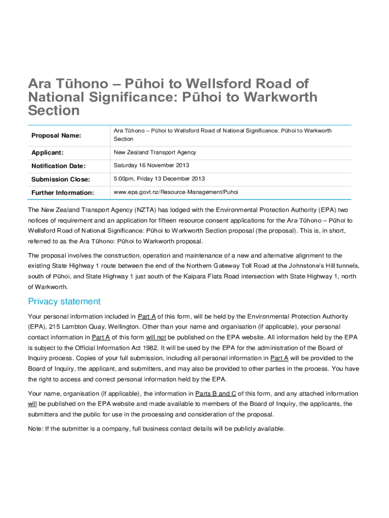 Fillable Online Phoi to Wellsford Road of National Significance Fax Email Print pdfFiller