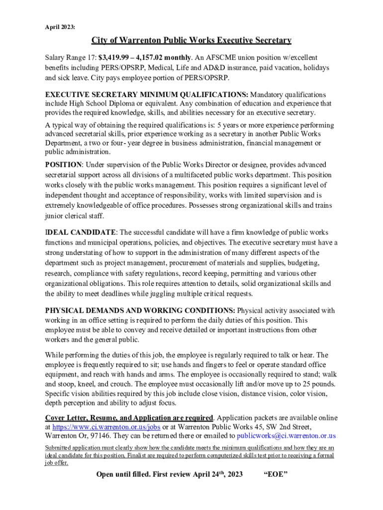 Fillable Online Department Of Public Works Salary for Executive Secretary Fax Email Print