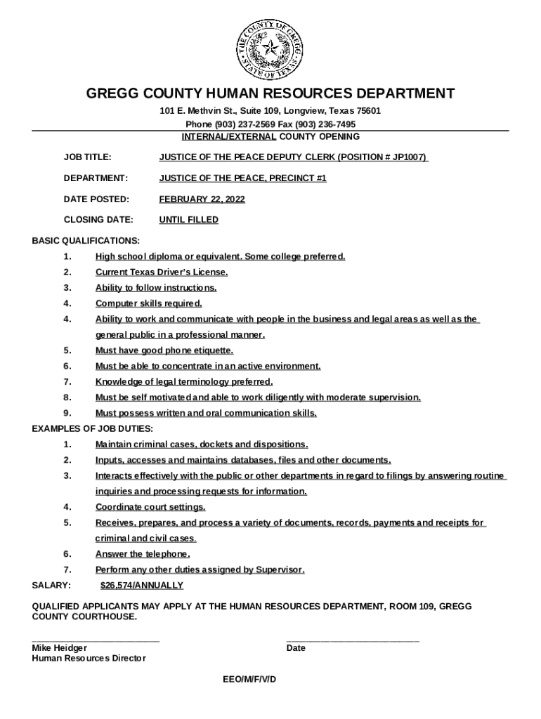 Gregg County Human Resources (903)2372569 Texas Doc Template