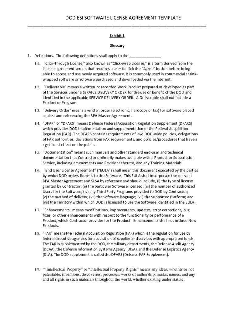 Fillable Online DOD ESI SOFTWARE LICENSE AGREEMENT TEMPLATE Fax Email