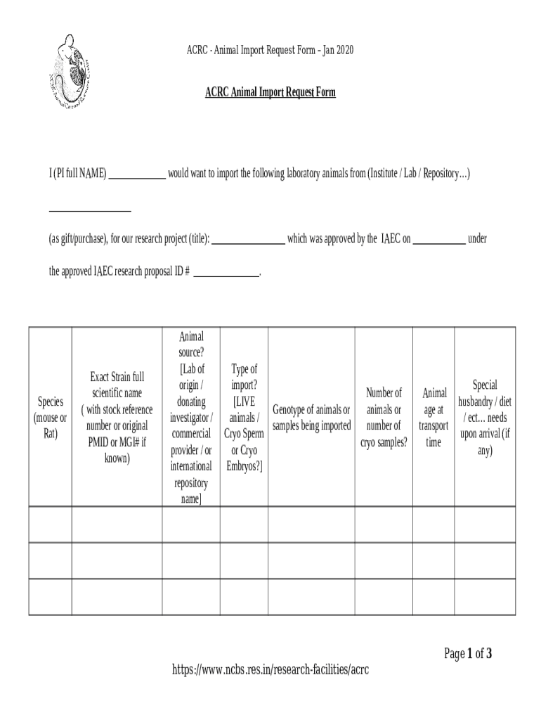 Animal Import Request Doc Template pdfFiller