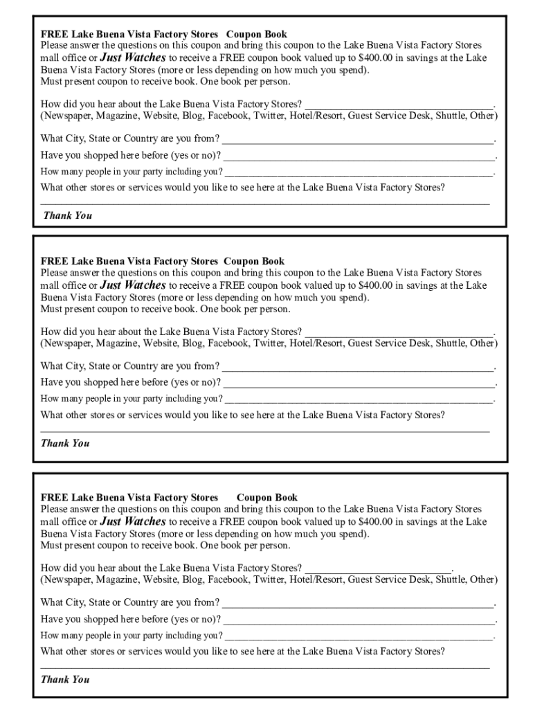 Fillable Online Lake Buena Vista Factory Stores All You Need to Know