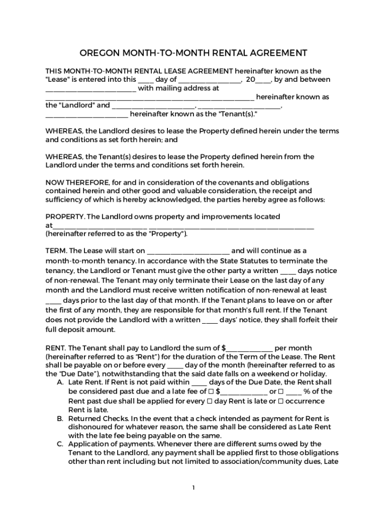 Fillable Online OregonMonthtoMonthResidentialLeaseAgreement