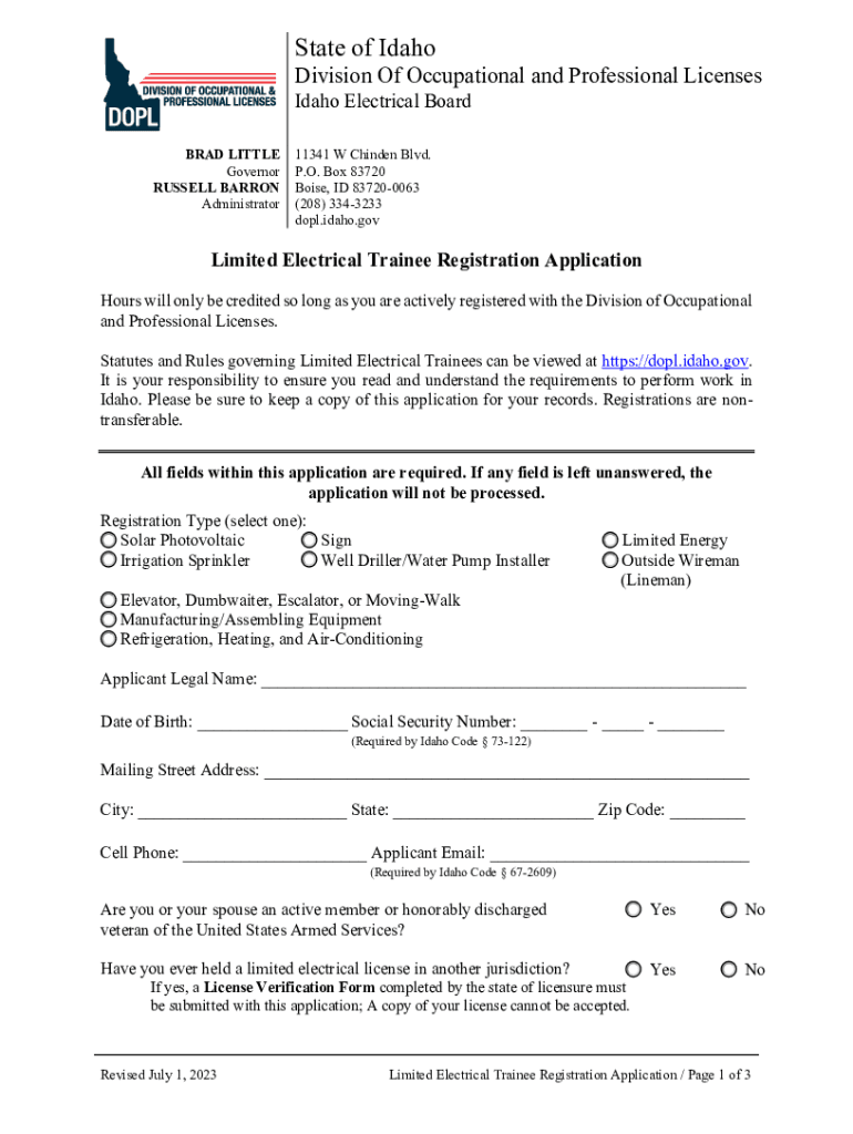 Fillable Online Limited Electrical Trainee Registration. Civil Penalty