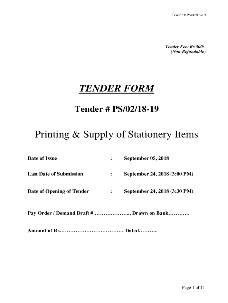 Fillable Online tenders iba edu Printing & Supply of Stationery Items