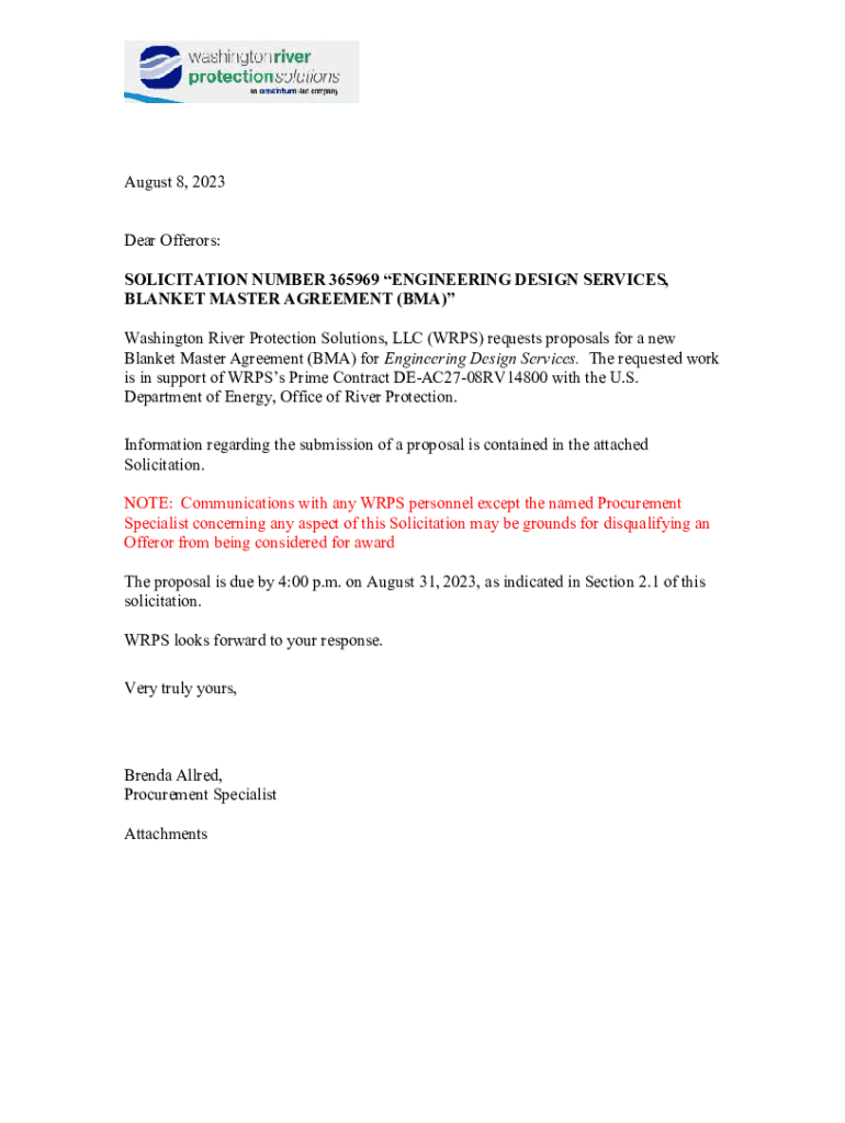 Fillable Online Engineering Design Services, Blanket Master Agreement