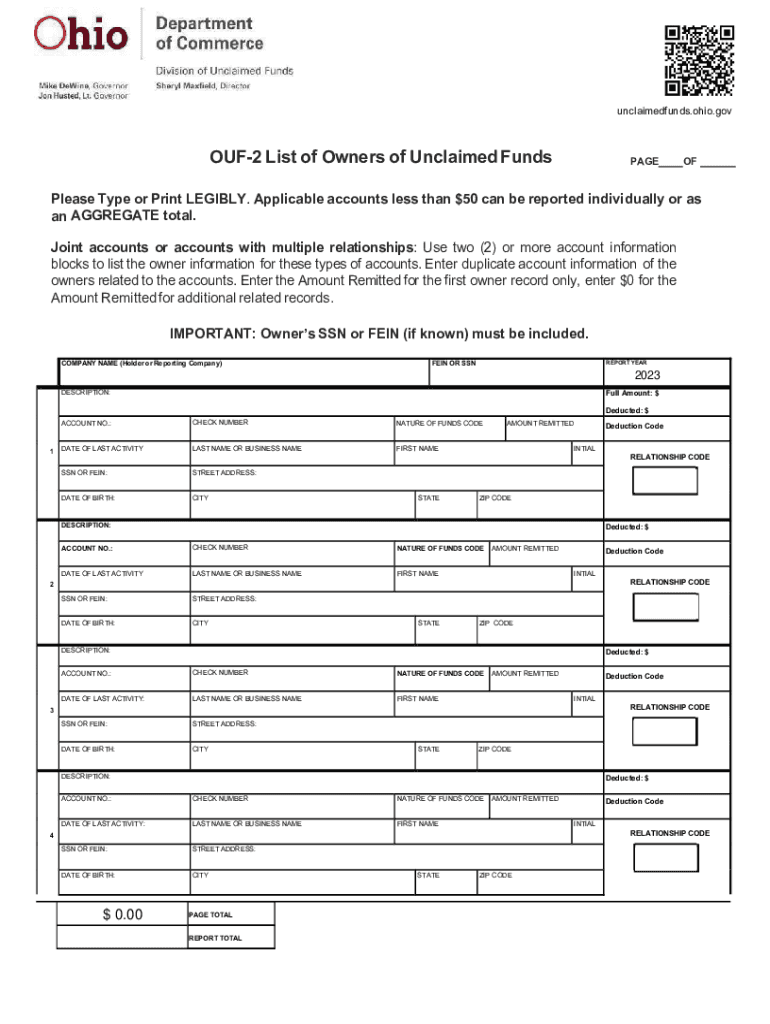 Fillable Online com ohio Unclaimed Funds 101 Ohio Attorney General