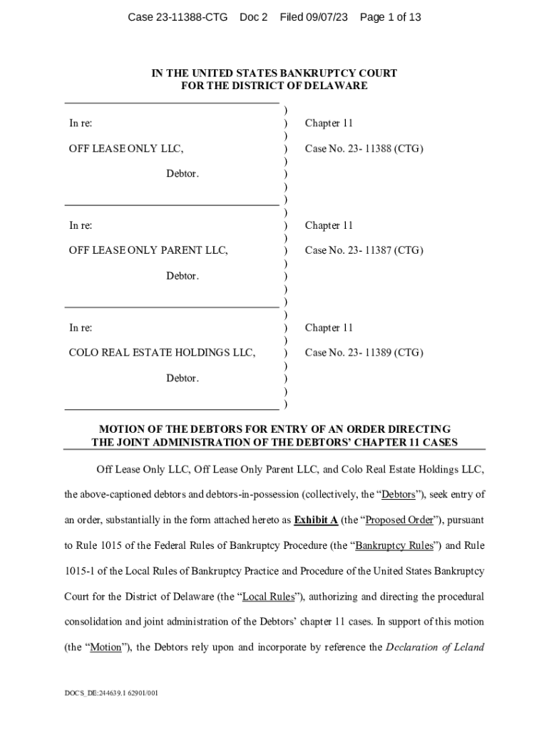 Fillable Online Chapter 11 ) OFF LEASE ONLY LLC, ) Case No. 23 Fax
