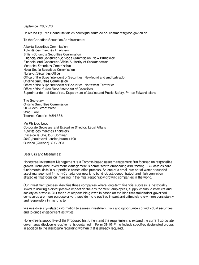 Fillable Online Paula Glick (Honeytree Investment Management) letter of