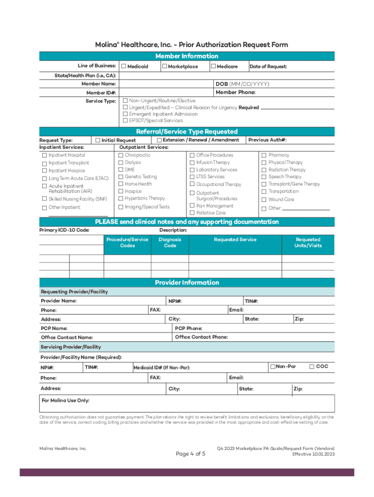 Fillable Online Passport by Molina Healthcare of Kentucky Marketplace Prior Authorization/ Pre