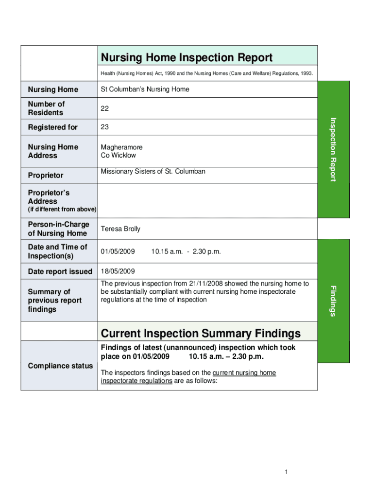 Fillable Online Nursing Home Inspection Report Dublin Fax Email Print