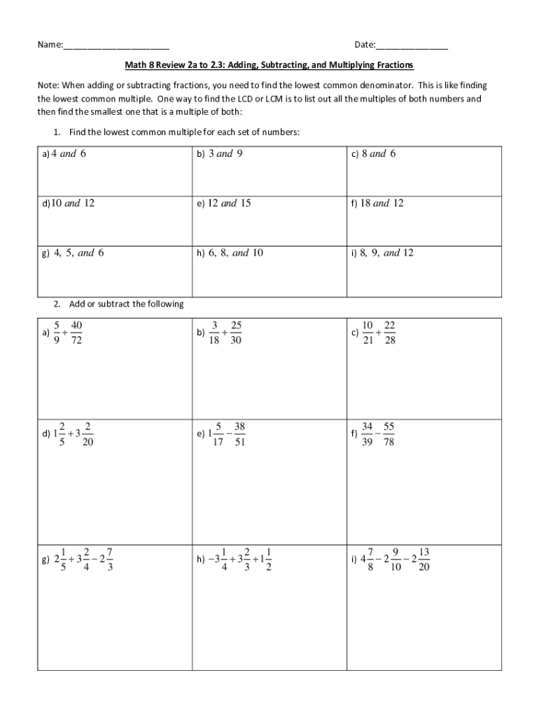 Fillable Online How to Add, Subtract, Multiply, and Divide Fractions