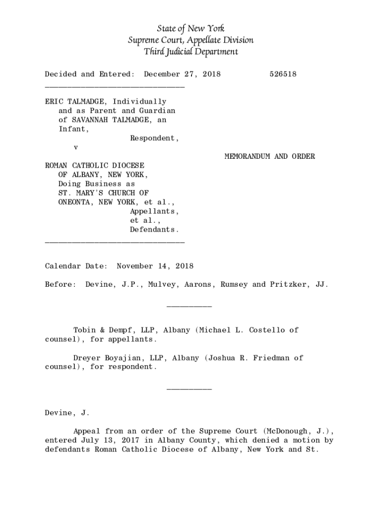 Fillable Online decisions courts state ny Talmadge v. Roman Catholic