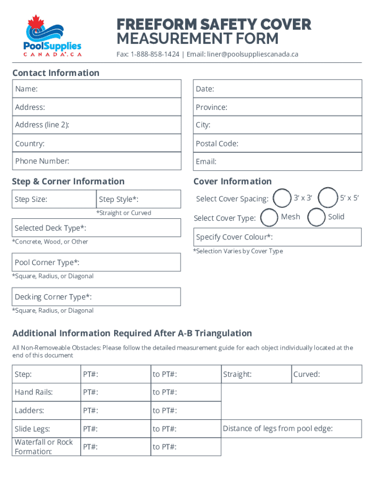 Fillable Online FREEFORM SAFETY COVER MEASUREMENT FORM Fax Email Print